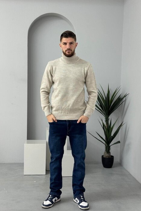 TURTLE NECK ONE COLOR MEN SWEATER BEIGE/BEZHE - 2