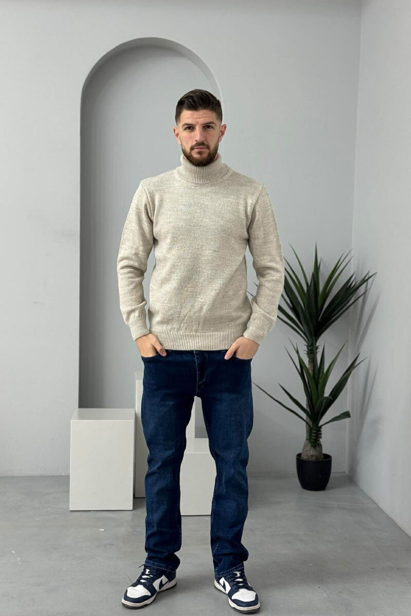 TURTLE NECK ONE COLOR MEN SWEATER BEIGE/BEZHE - 2