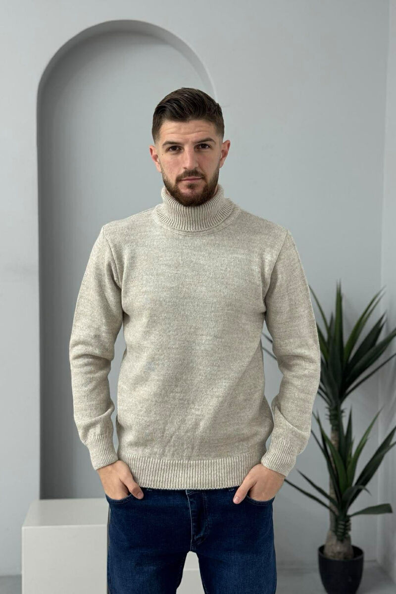 TURTLE NECK ONE COLOR MEN SWEATER BEIGE/BEZHE - 3