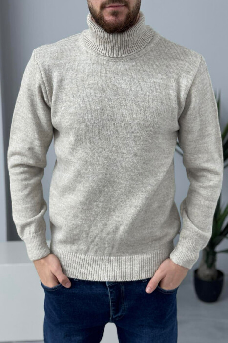 TURTLE NECK ONE COLOR MEN SWEATER BEIGE/BEZHE - 1