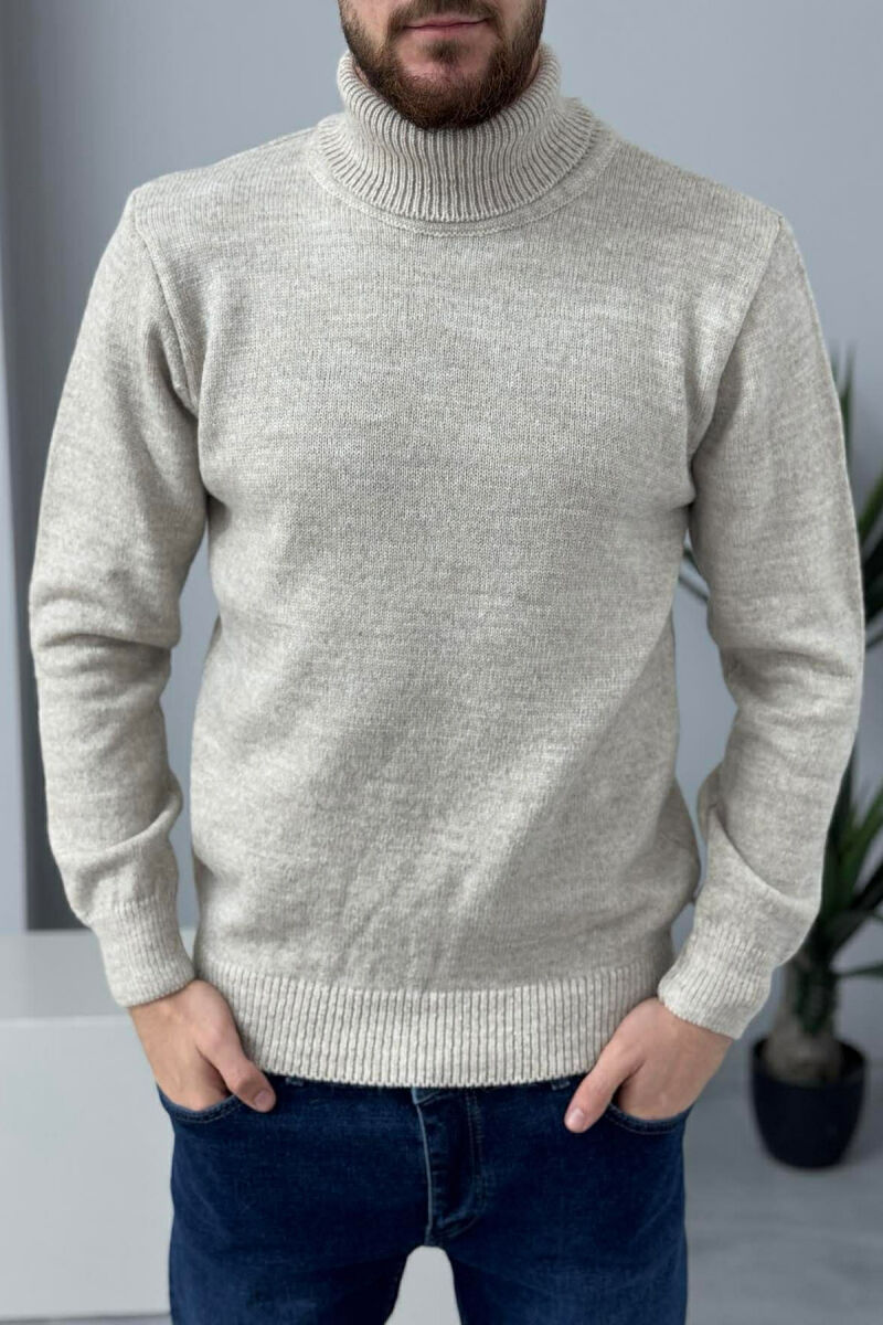 TURTLE NECK ONE COLOR MEN SWEATER BEIGE/BEZHE - 1