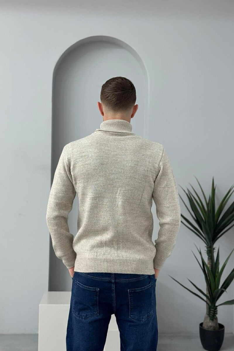 TURTLE NECK ONE COLOR MEN SWEATER BEIGE/BEZHE - 4