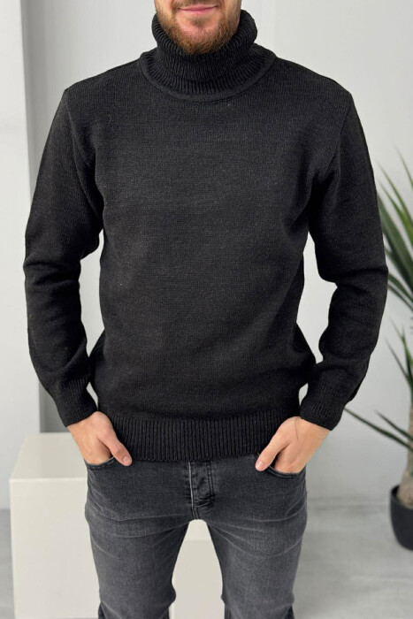 TURTLE NECK ONE COLOR MEN SWEATER BLACK/ E ZEZE 