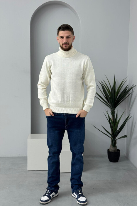 TURTLE NECK ONE COLOR MEN SWEATER CREAM/KREM - 2
