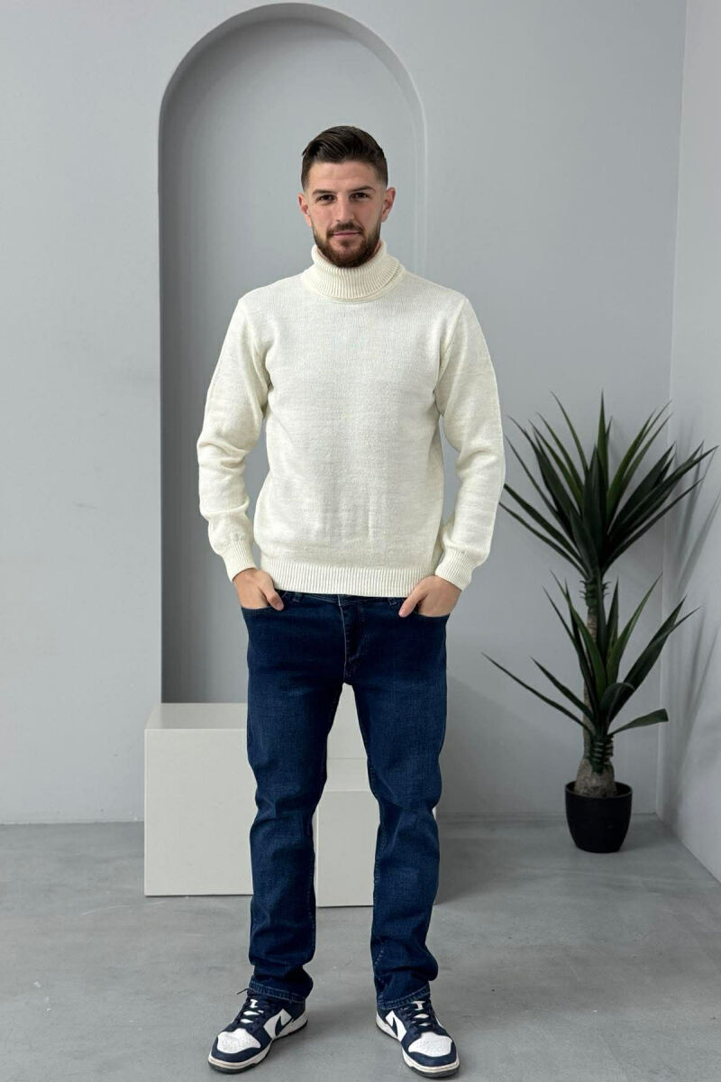 TURTLE NECK ONE COLOR MEN SWEATER CREAM/KREM - 2