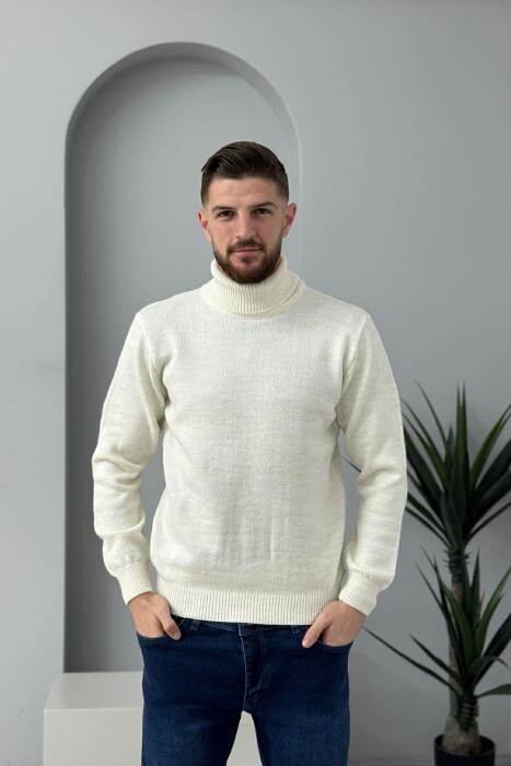 TURTLE NECK ONE COLOR MEN SWEATER CREAM/KREM - 3