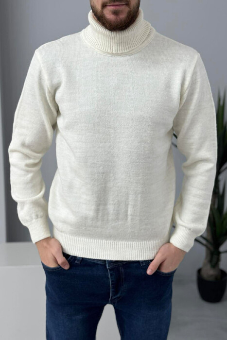TURTLE NECK ONE COLOR MEN SWEATER CREAM/KREM - 1
