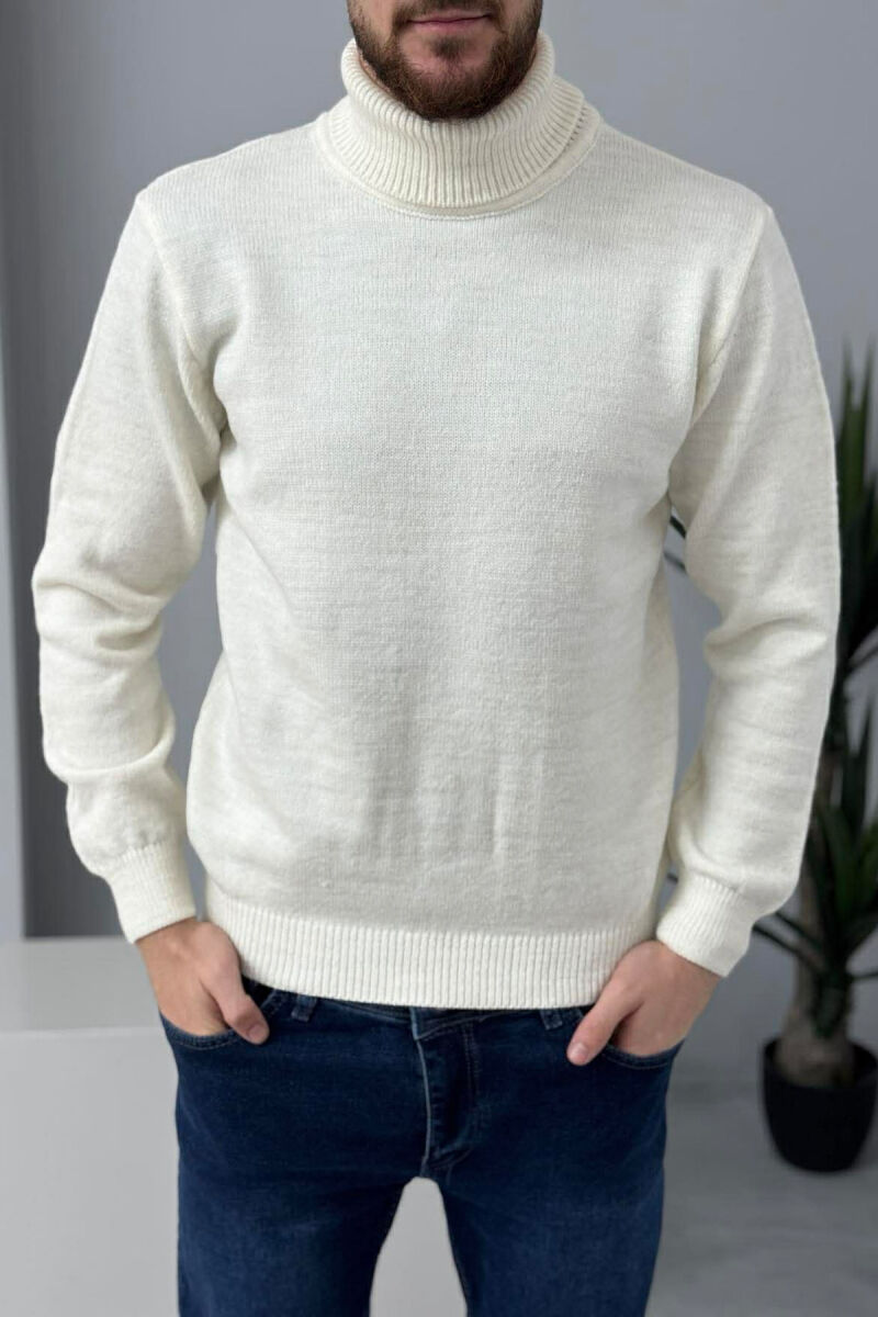 TURTLE NECK ONE COLOR MEN SWEATER CREAM/KREM - 1
