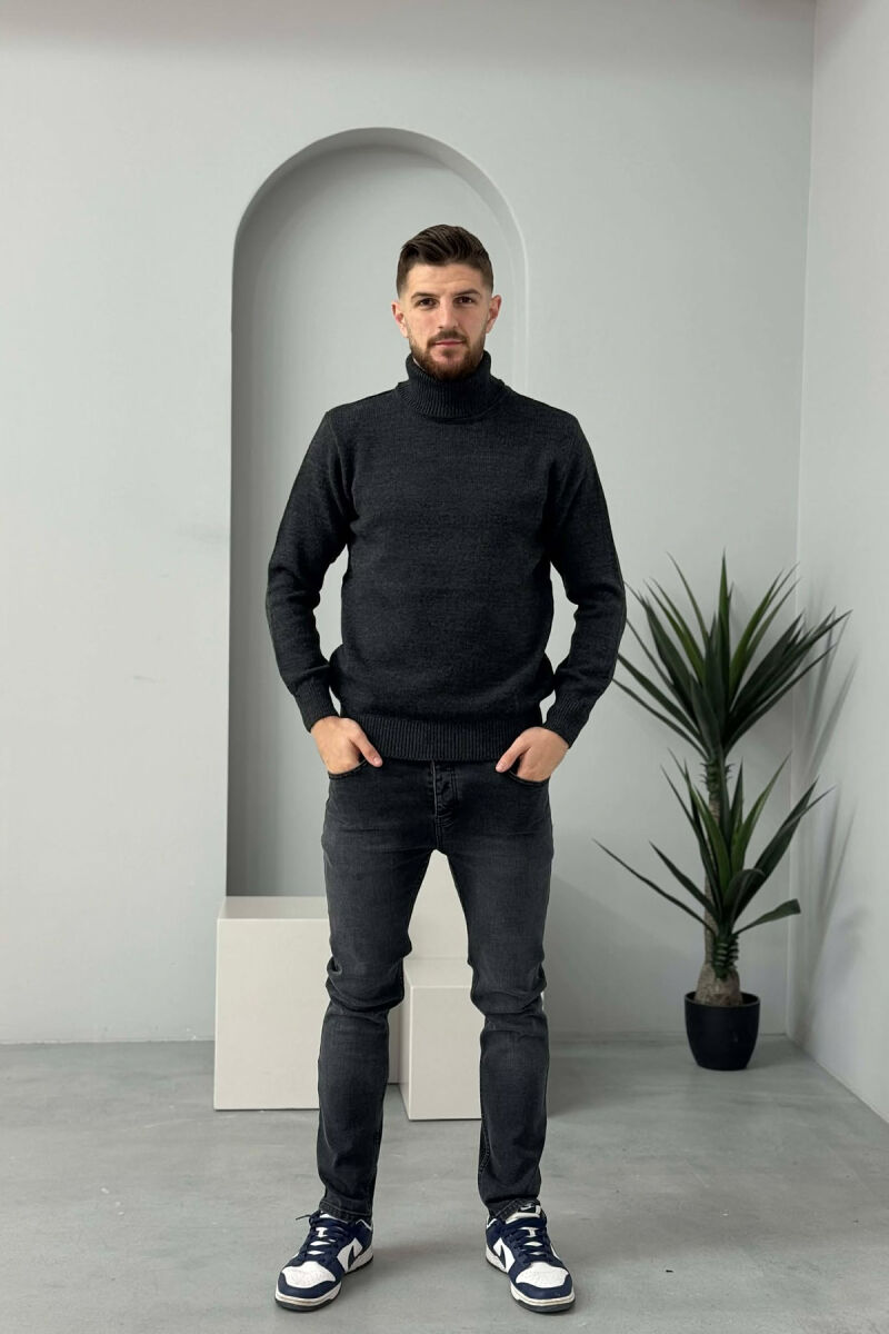 TURTLE NECK ONE COLOR MEN SWEATER DARK GREY/GEE - 2