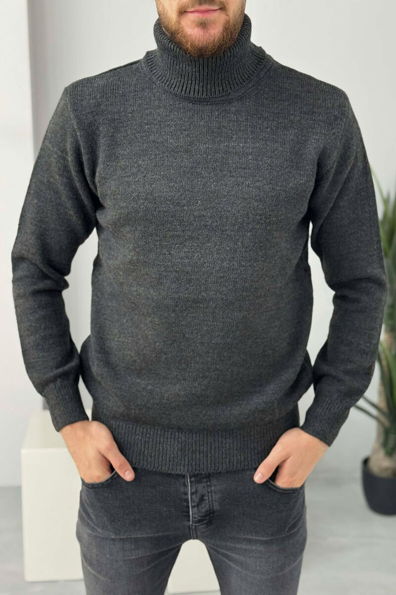 TURTLE NECK ONE COLOR MEN SWEATER DARK GREY/GEE - 1