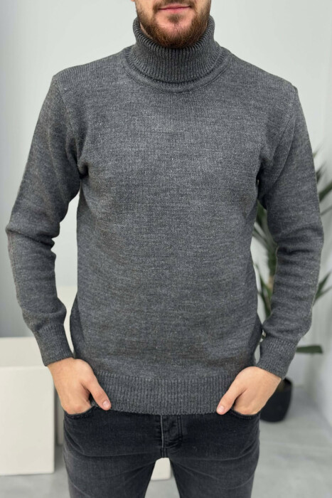 TURTLE NECK ONE COLOR MEN SWEATER GREY-GREY/GG 