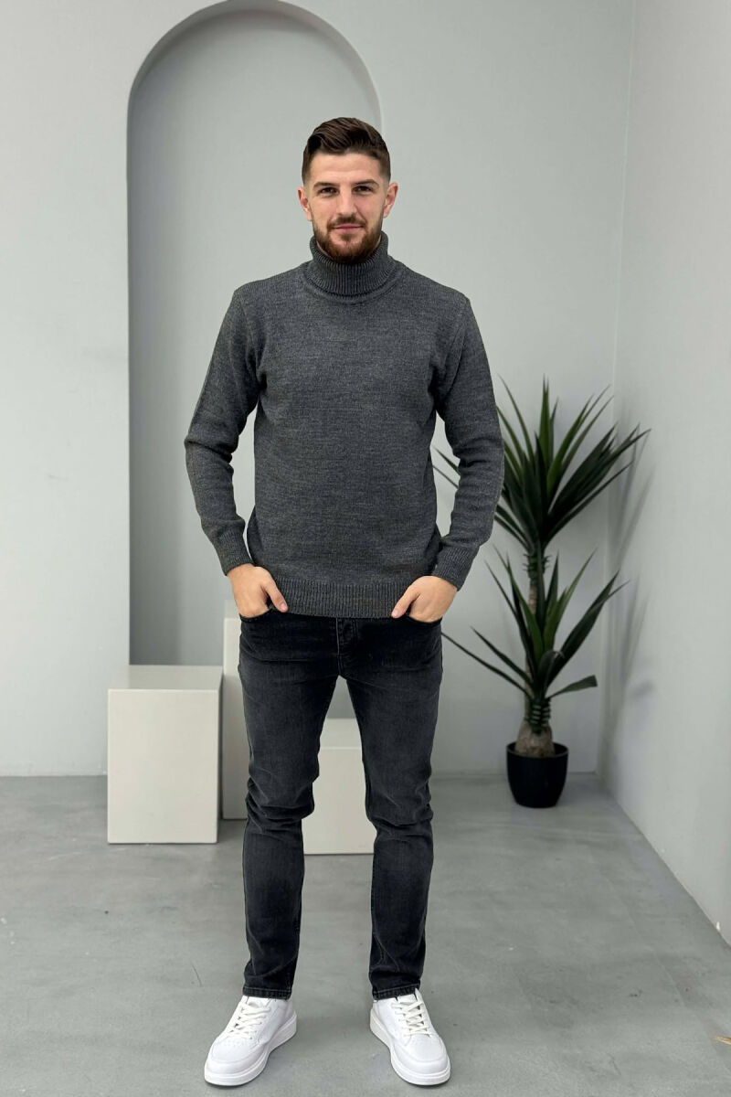 TURTLE NECK ONE COLOR MEN SWEATER GREY-GREY/GG - 2