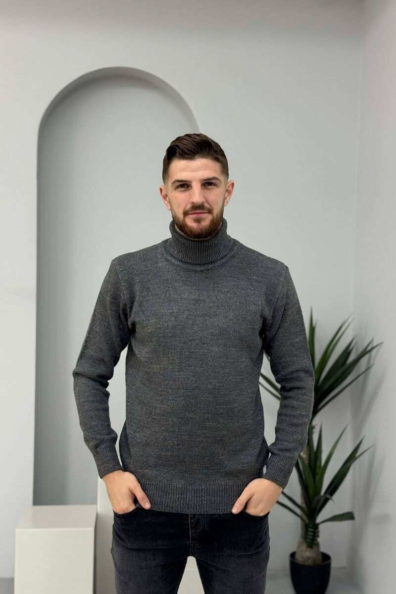 TURTLE NECK ONE COLOR MEN SWEATER GREY-GREY/GG - 4