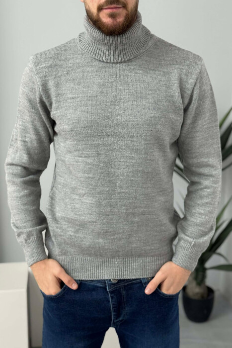TURTLE NECK ONE COLOR MEN SWEATER GREY/GRI - 1