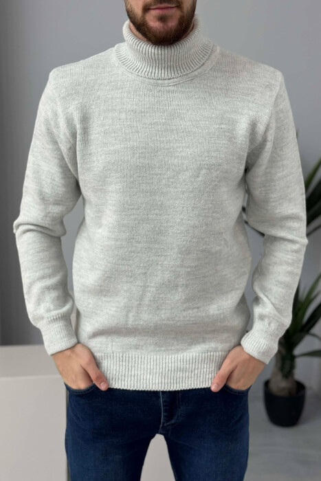 TURTLE NECK ONE COLOR MEN SWEATER LIGHT GREY/GZ 