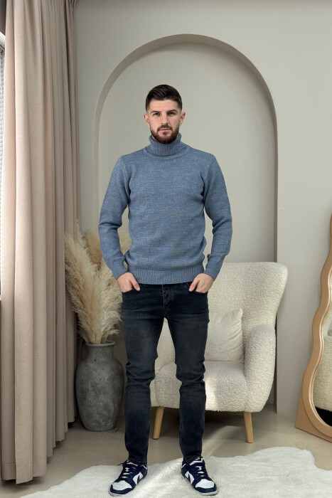 TURTLE NECK ONE COLOR MEN SWEATER LIGHTBLUE/BZ - 2