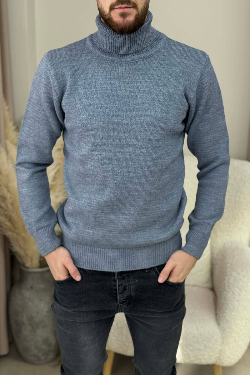 TURTLE NECK ONE COLOR MEN SWEATER LIGHTBLUE/BZ - 1