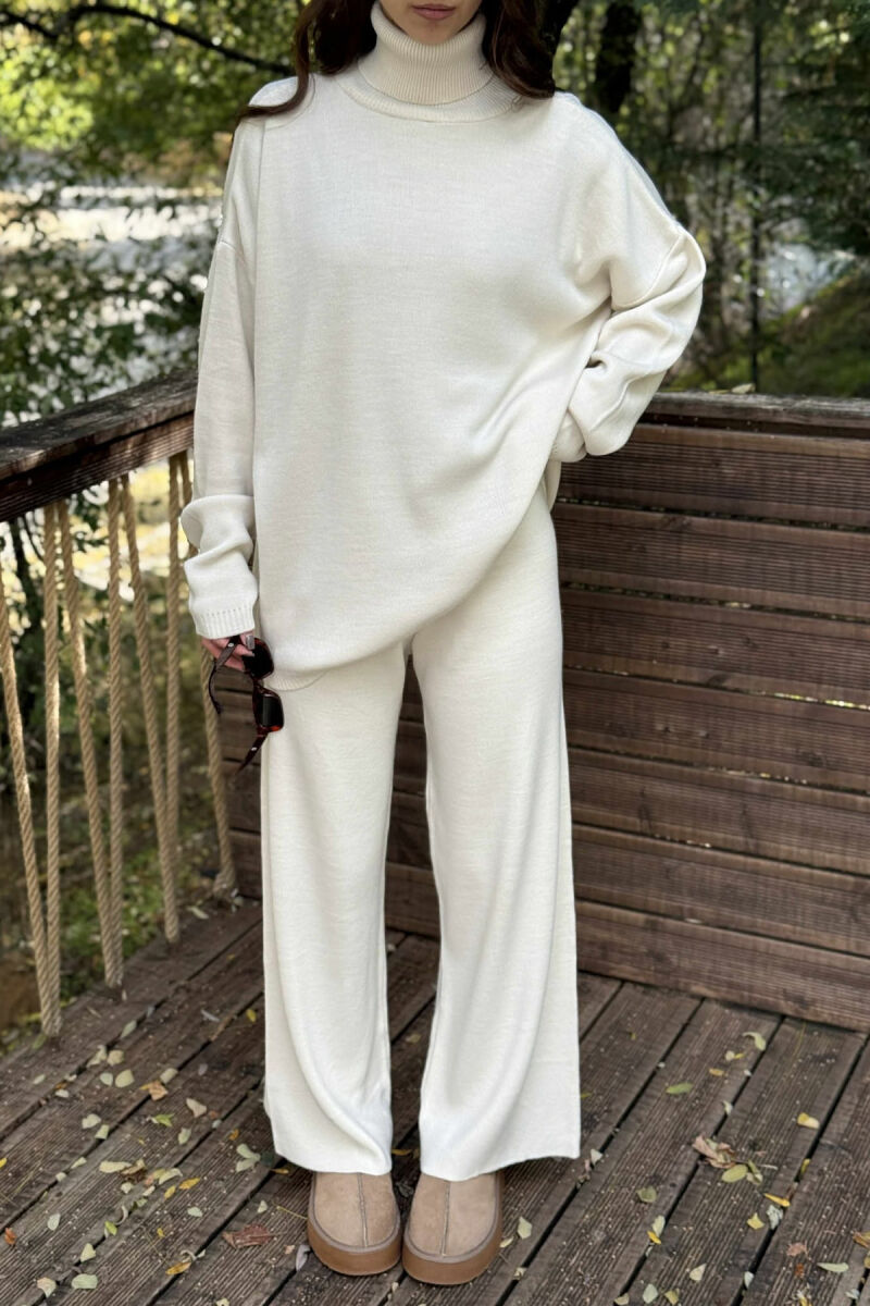 TURTLE NECK SWEATER+TROUSERS WOMEN KNIT SET CREAM/KREM - 4