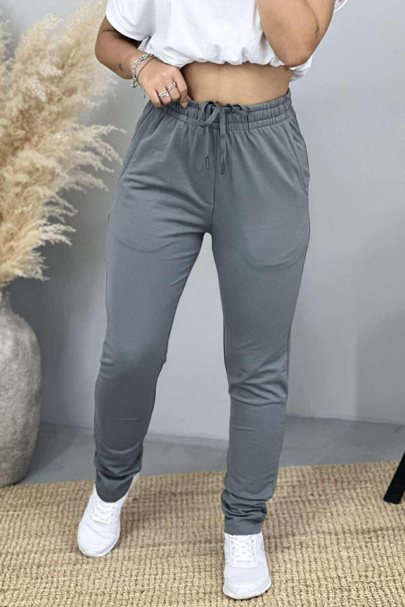 ONE COLOR ELASTIC WAIST SIMPLE WOMEN SWEATPANTS GREY/GRI - 4