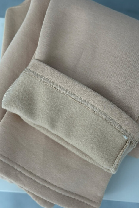 ONE COLOR SIMPLE FLUFFY WOMEN SWEATPANTS DARK BEIGE/BEZHE ERRET - 2