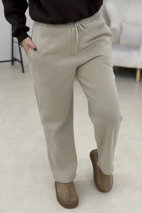 ONE COLOR SIMPLE FLUFFY WOMEN SWEATPANTS BEIGE/BEZHE - 5