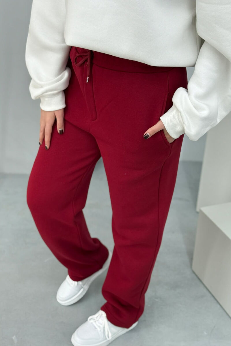 ONE COLOR SIMPLE FLUFFY WOMEN SWEATPANTS BURGUNDY/VISHNJE - 1