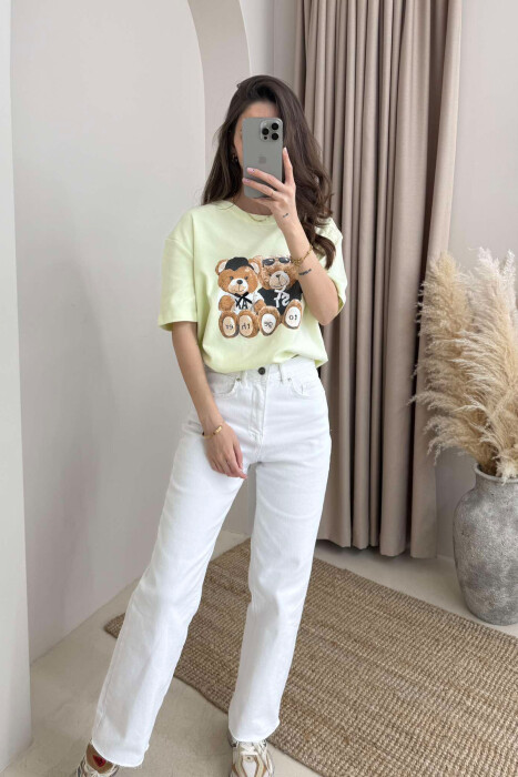 TWO BEARS LOGO ONE COLOR WOMEN T-SHIRT LIGHT GREEN/JEZB 