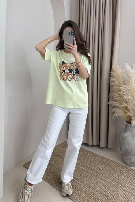 TWO BEARS LOGO ONE COLOR WOMEN T-SHIRT LIGHT GREEN/JEZB - 2