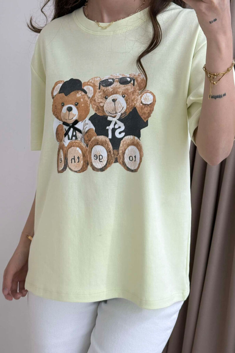 TWO BEARS LOGO ONE COLOR WOMEN T-SHIRT LIGHT GREEN/JEZB - 3