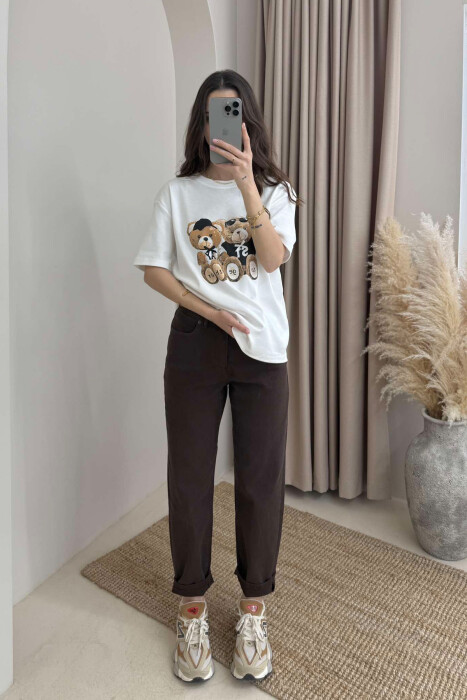TWO BEARS LOGO ONE COLOR WOMEN T-SHIRT WHITE-E BARDHE 