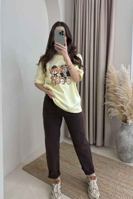 TWO BEARS LOGO ONE COLOR WOMEN T-SHIRT YELLOW/E VERDHE - 1