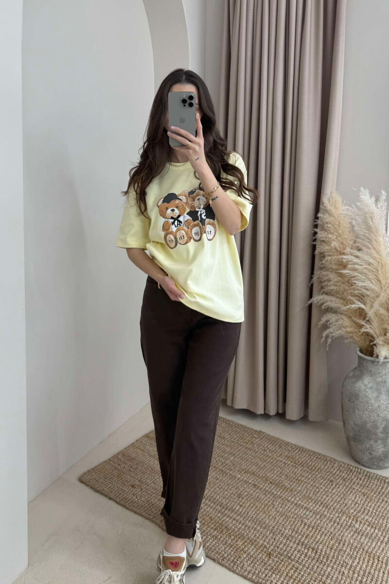 TWO BEARS LOGO ONE COLOR WOMEN T-SHIRT YELLOW/E VERDHE - 2