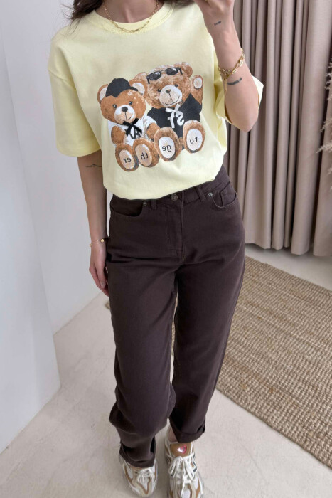 TWO BEARS LOGO ONE COLOR WOMEN T-SHIRT YELLOW/E VERDHE - 3