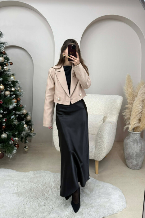 TWO BUTTONS CROPPED WOMEN JACKET BEIGE/BEZHE - 3