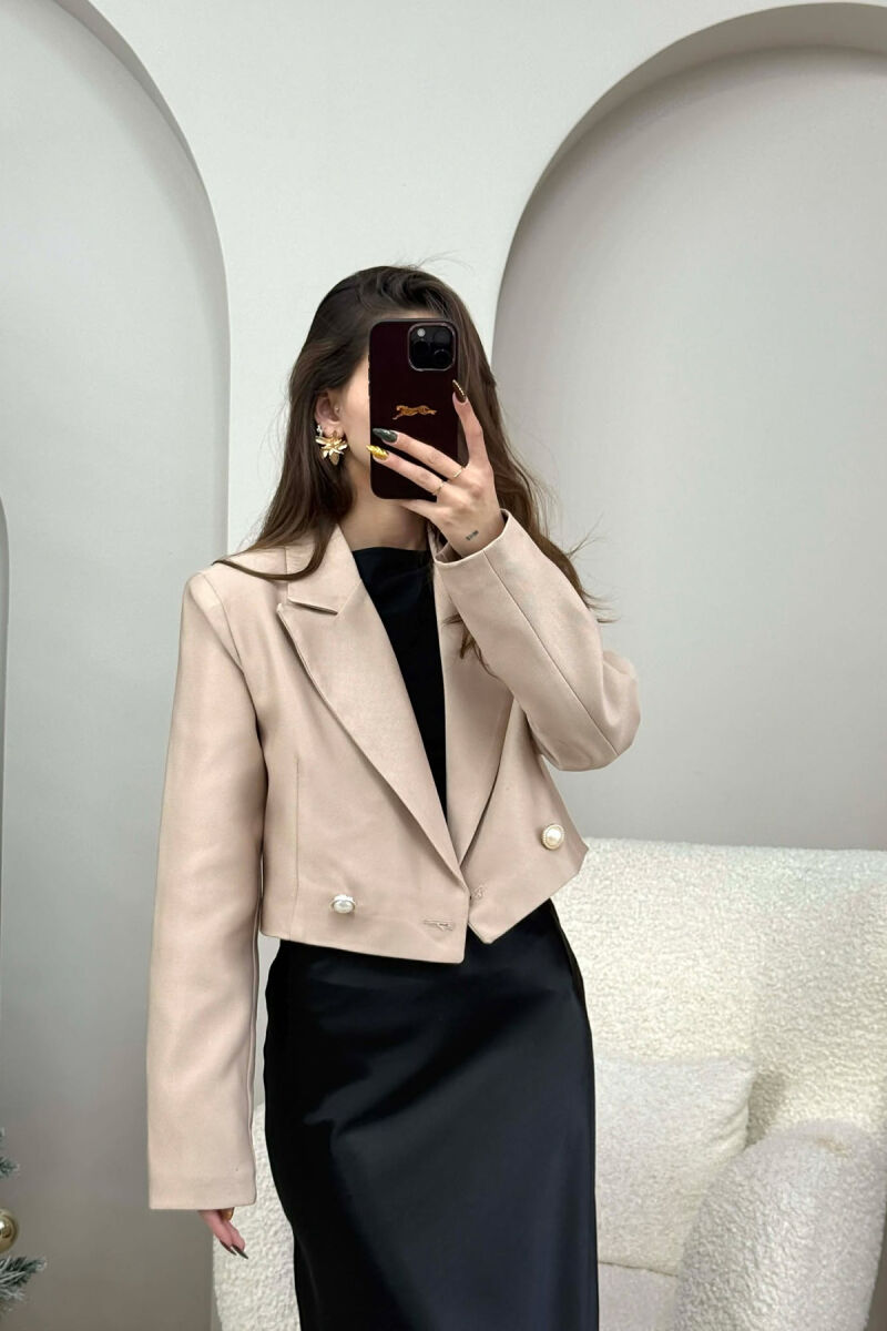 TWO BUTTONS CROPPED WOMEN JACKET BEIGE/BEZHE - 2