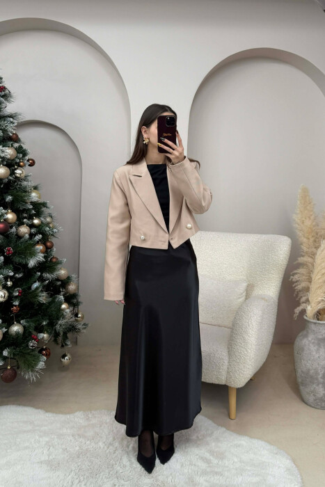 TWO BUTTONS CROPPED WOMEN JACKET BEIGE/BEZHE - 4