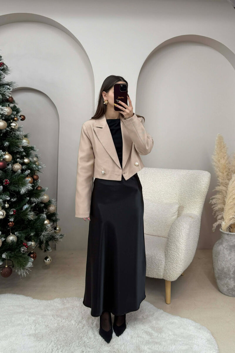 TWO BUTTONS CROPPED WOMEN JACKET BEIGE/BEZHE - 4