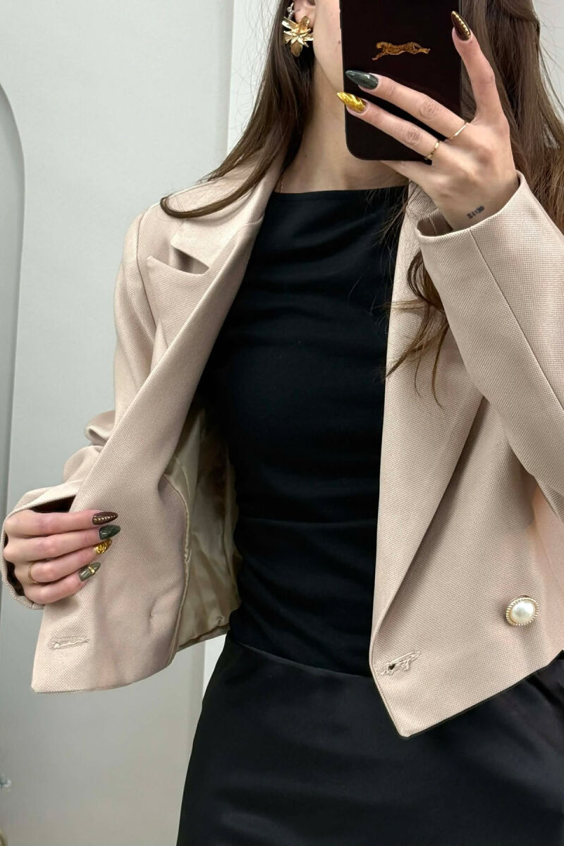 TWO BUTTONS CROPPED WOMEN JACKET BEIGE/BEZHE - 1