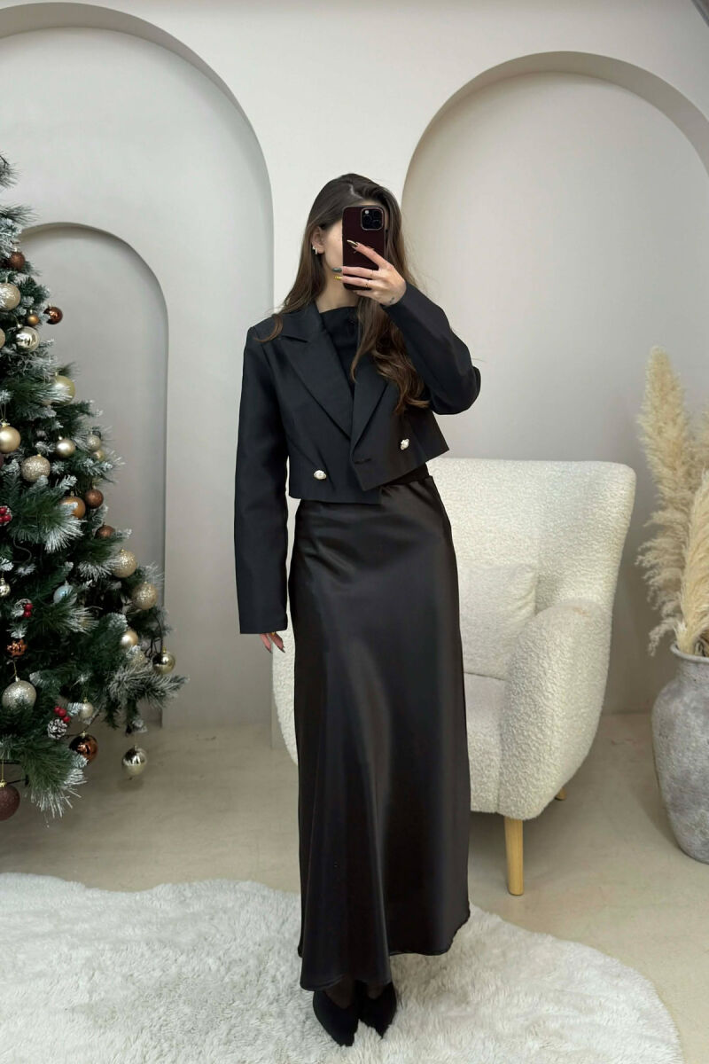 TWO BUTTONS CROPPED WOMEN JACKET BLACK/ E ZEZE - 2