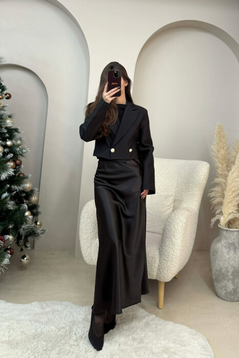 TWO BUTTONS CROPPED WOMEN JACKET BLACK/ E ZEZE - 3