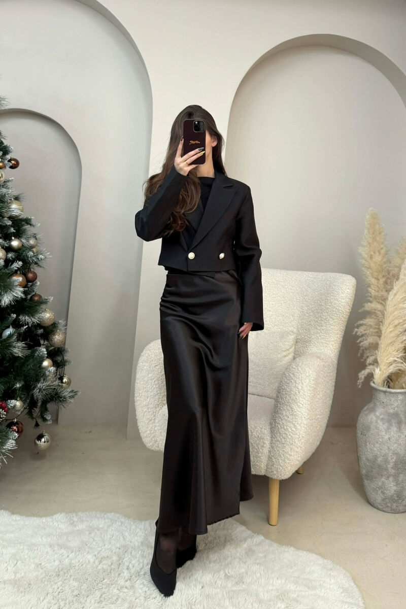 TWO BUTTONS CROPPED WOMEN JACKET BLACK/ E ZEZE - 3