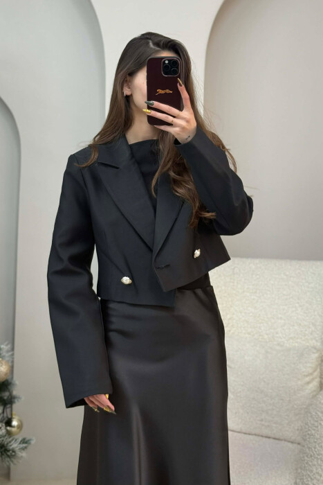 TWO BUTTONS CROPPED WOMEN JACKET BLACK/ E ZEZE - 1