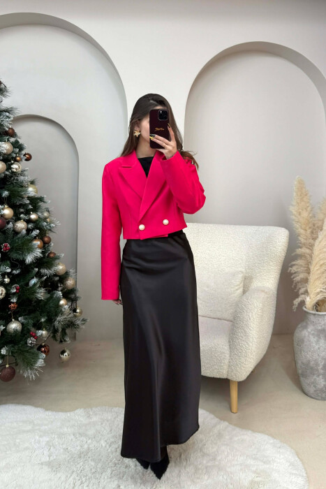 TWO BUTTONS CROPPED WOMEN JACKET FUCHSIA/CIKLAMI - 2