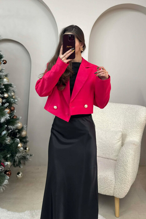 TWO BUTTONS CROPPED WOMEN JACKET FUCHSIA/CIKLAMI - 3