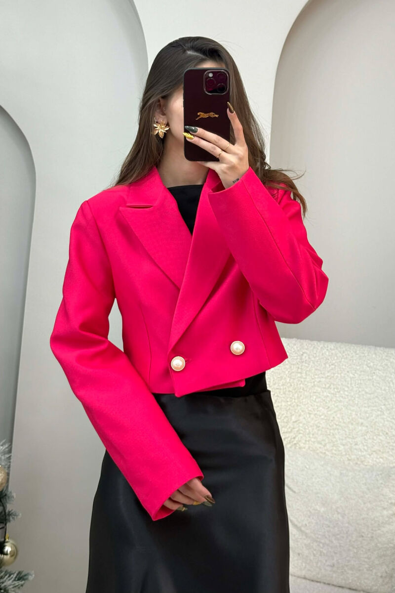 TWO BUTTONS CROPPED WOMEN JACKET FUCHSIA/CIKLAMI - 1