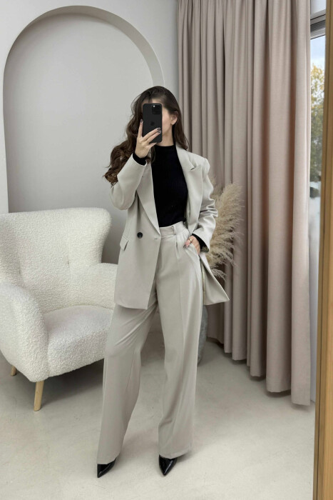 TWO BUTTONS JACKET+TROUSERS CLASSIC WOMEN SET BEIGE/BEZHE 