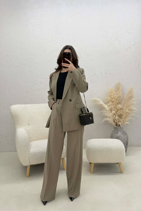 TWO BUTTONS JACKET+TROUSERS CLASSIC WOMEN SET DARK BEIGE/BEZHE ERRET 