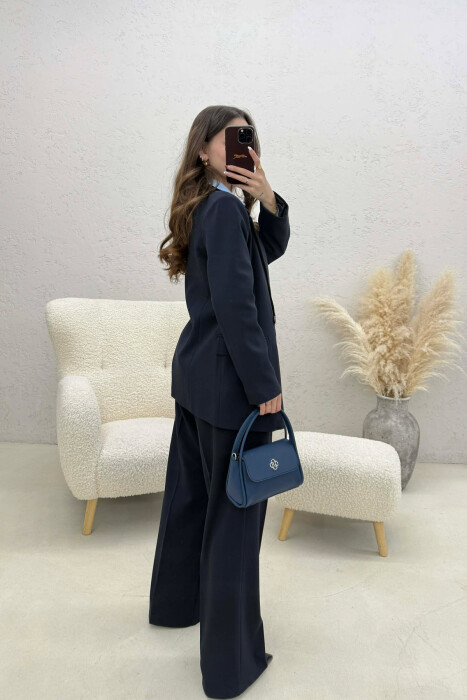TWO BUTTONS JACKET+TROUSERS CLASSIC WOMEN SET DARK BLUE/BEE - 3