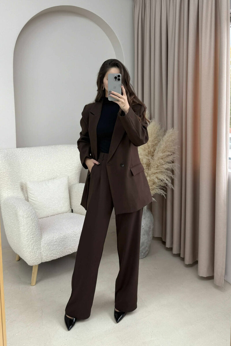 TWO BUTTONS JACKET+TROUSERS CLASSIC WOMEN SET DARK BROWN/KAE - 1