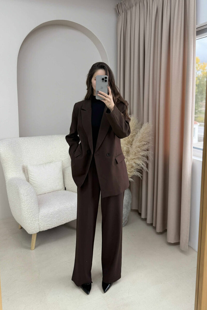 TWO BUTTONS JACKET+TROUSERS CLASSIC WOMEN SET DARK BROWN/KAE - 2